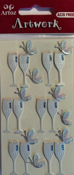 3D Sticker Gläser mit Strass, Schmetterlinge, blau